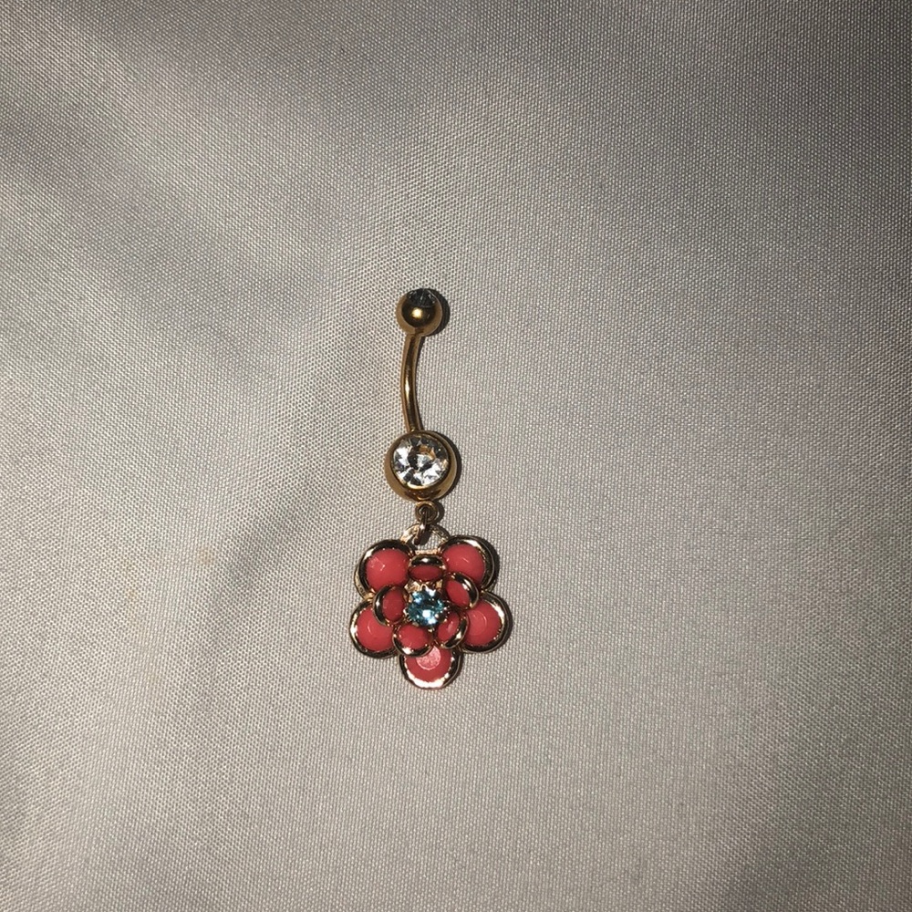 flower dangle gold belly button ring